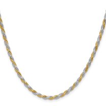 Diamond2Deal 925 Sterling Silver And Yellow Vermeil 2.5mm Diamond-Cut Rope Chain Necklace for Women 16"