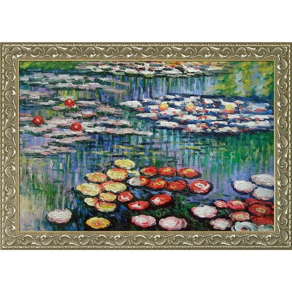 La Pastiche Claude Monet 'Water Lilies' (pink) Hand Painted Framed Canvas Art
