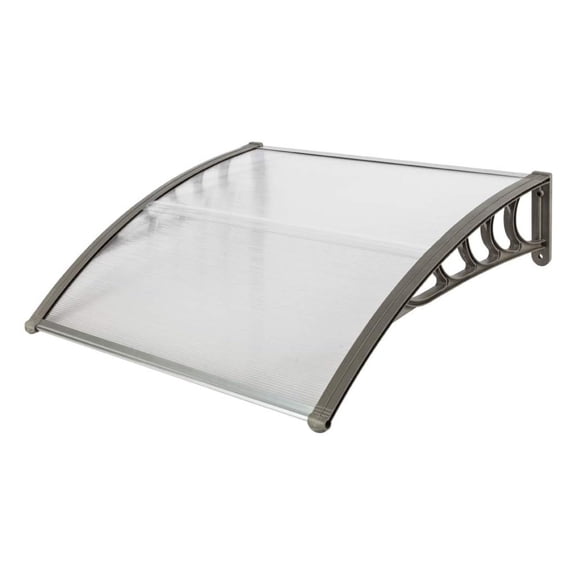 40" x 40" Door Window Awning Polycarbonate Cover Front Door Outdoor Patio Awning Canopy UV Rain Snow Protection Hollow Sheet (Silver & Gray Bracket)