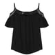 thumbnail image 5 of Camiseta de talla grande para mujer Summmer asimétrica de encaje con retazos cuello redondo manga corta informal con hombros descubiertos Fridja  bn7094, 5 of 7