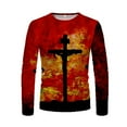 thumbnail image 4 of Clerance-Sale Long Sleeve Tee Shirts for Men Round Neck Casual Mens Shirts Casual Cross Printing Tie-Dye Retro Big & Tall Men's Shirts Softy Lightweight Softy Fall Tops(Red,L), 4 of 8
