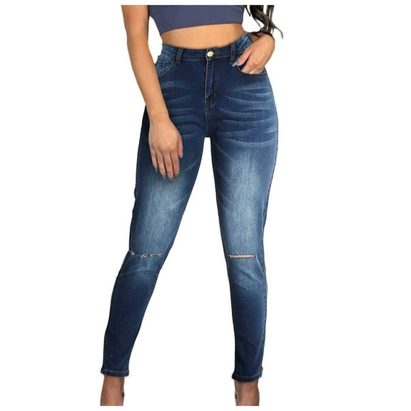 YDFCWXW Women's Mid-Rise Stretch Skinny Jeans Casual Slim Fit Elastic Waist Denim Pants Blue, M