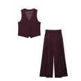 thumbnail image 2 of HH TRAF 2024 Conjunto de mujer vino tinto escote en V sin mangas blusa de un solo pecho + pantalones largos de cintura alta con cremallera trajes de otoño mujer moda, 2 of 5