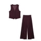 thumbnail image 2 of HH TRAF 2024 Conjunto de mujer vino tinto escote en V sin mangas blusa de un solo pecho + pantalones largos de cintura alta con cremallera trajes de otoño mujer moda, 2 of 5
