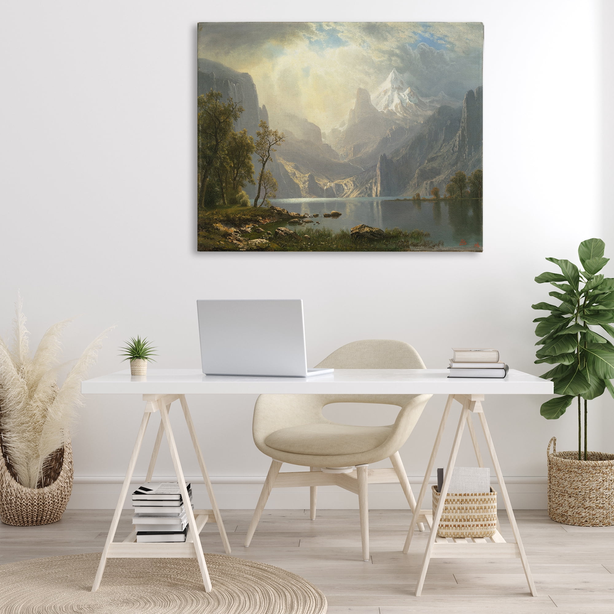 Stupell Industries Classic Bierstadt View on Mountain Landscape & Nature Painting Wrapped Canvas Art Print Wall Art, 48 x 36