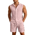 thumbnail image 5 of Summer 2 Piece Sets for Men Summer Sleeveless Button Down Vest and Shorts Breathable Casual Comfortable Pure Color Pajama Set, 5 of 6