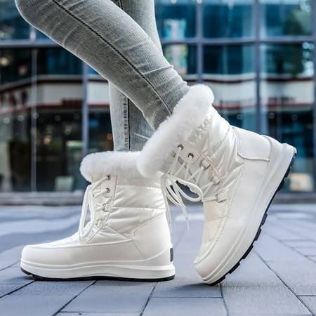 

Gubotare Snow Boots for Women Fashion Snow Boots Womens Winter Ankle Boots Ladies Warm Booties Slip On Ankle Booties Anti-Slip Outdoor Sneakers (White 7)