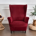 thumbnail image 4 of Eurhowing 2-Piece Stretch Wingback Chair Covers, Non-Slip Velvet Chair Slipcovers with Cushion Cover, Soft Wingchair Protector for Living Room, Wine Red, 4 of 10
