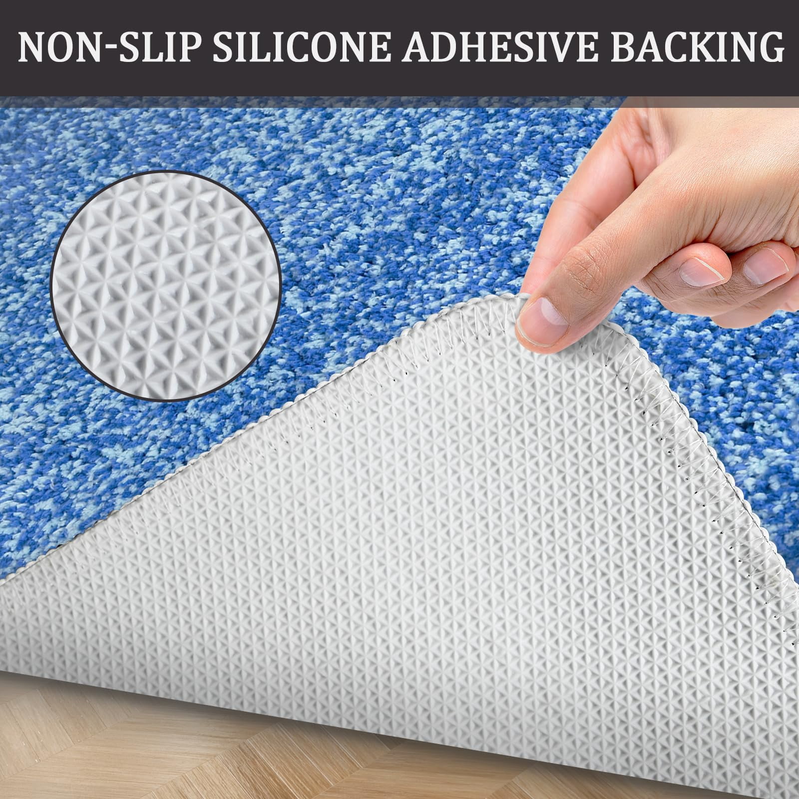 Blue Bathroom Rugs 59.1"x23.6"  Extra Soft Absorbent Thick Shaggy Bath Non Slip Quick Dry Mat Machine Washable For Microfiber Shower Bathtubs