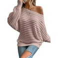 thumbnail image 2 of Womens Fall Sweaters Off the Shoulder Batwing Sleeve Textured Knit Tops Oversized One Shoulder Sweater Pink S, 2 of 8