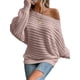 thumbnail image 2 of Suéteres de Otoño para Mujer, Hombros Descubiertos, Mangas Murciélago, Tops de Punto Texturizados, Suéter Extragrande de un Solo Hombro. Rosa S, 2 of 8