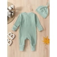 thumbnail image 3 of Cenuakty Toddler Newborn Outfit Adorable Solid Color Long Sleeve Round Neck Jumpsuit and Hat Set, 3 of 6