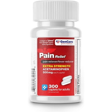 GenCare Extra Strength Acetaminophen 500mg Pain Relief Fever Reducer, 300 Caplets
