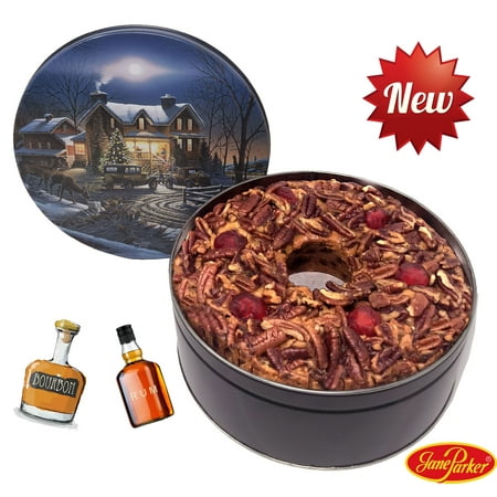 Holiday Fruitcake - Jane Parker Bourbon & Rum Fruit Cake 48 Ounce Ring in a Holiday Tin