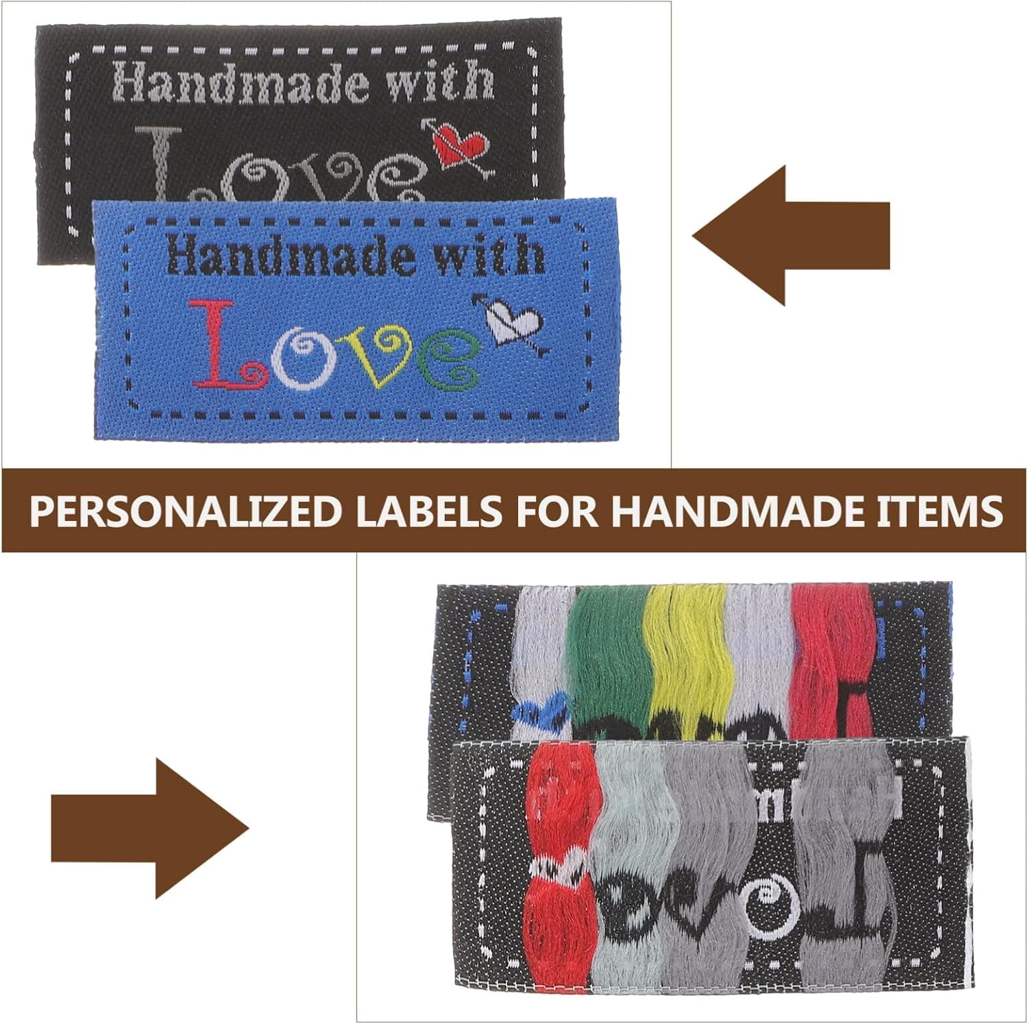 Made with Love Sewing Labels: 100pcs Made with Love Clothing Labels Handmade Tags Personalized Sewing for Jeans Bags Shoes Hat Crafts, Knitting, Crochet Projects