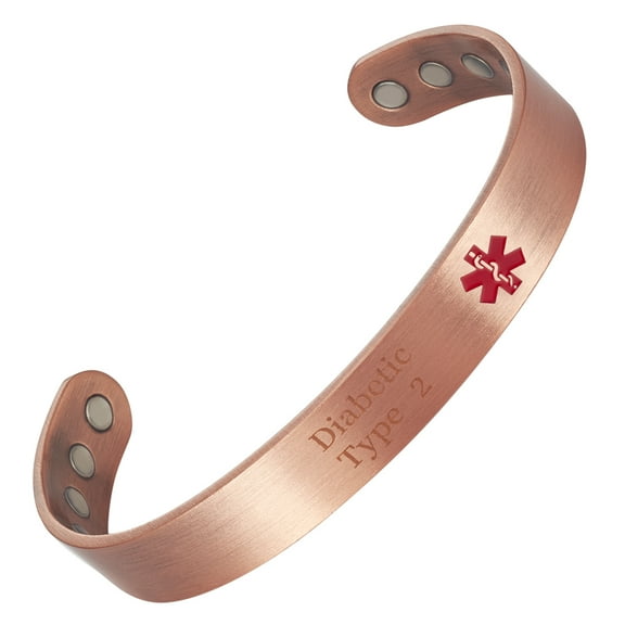 Metaljc Magnetic Copper Medical Alert ID Bracelet for Men Women, Engraving Diabetic Type 2