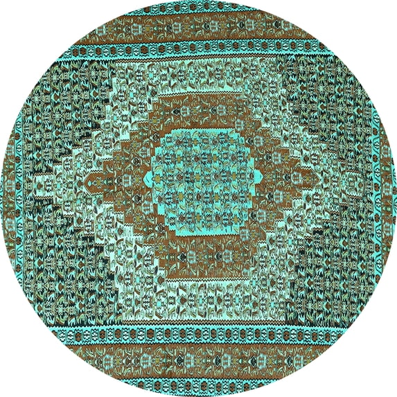 Ahgly Company Machine Washable Indoor Round Persian Turquoise Blue Traditional Area Rugs, 3' Round