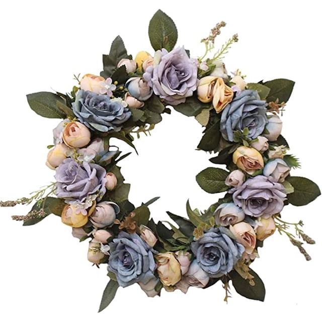 Corona de puerta decorativa hecha a mano para el hogar, fiestas, puertas, bodas - Azul Rojo Verde