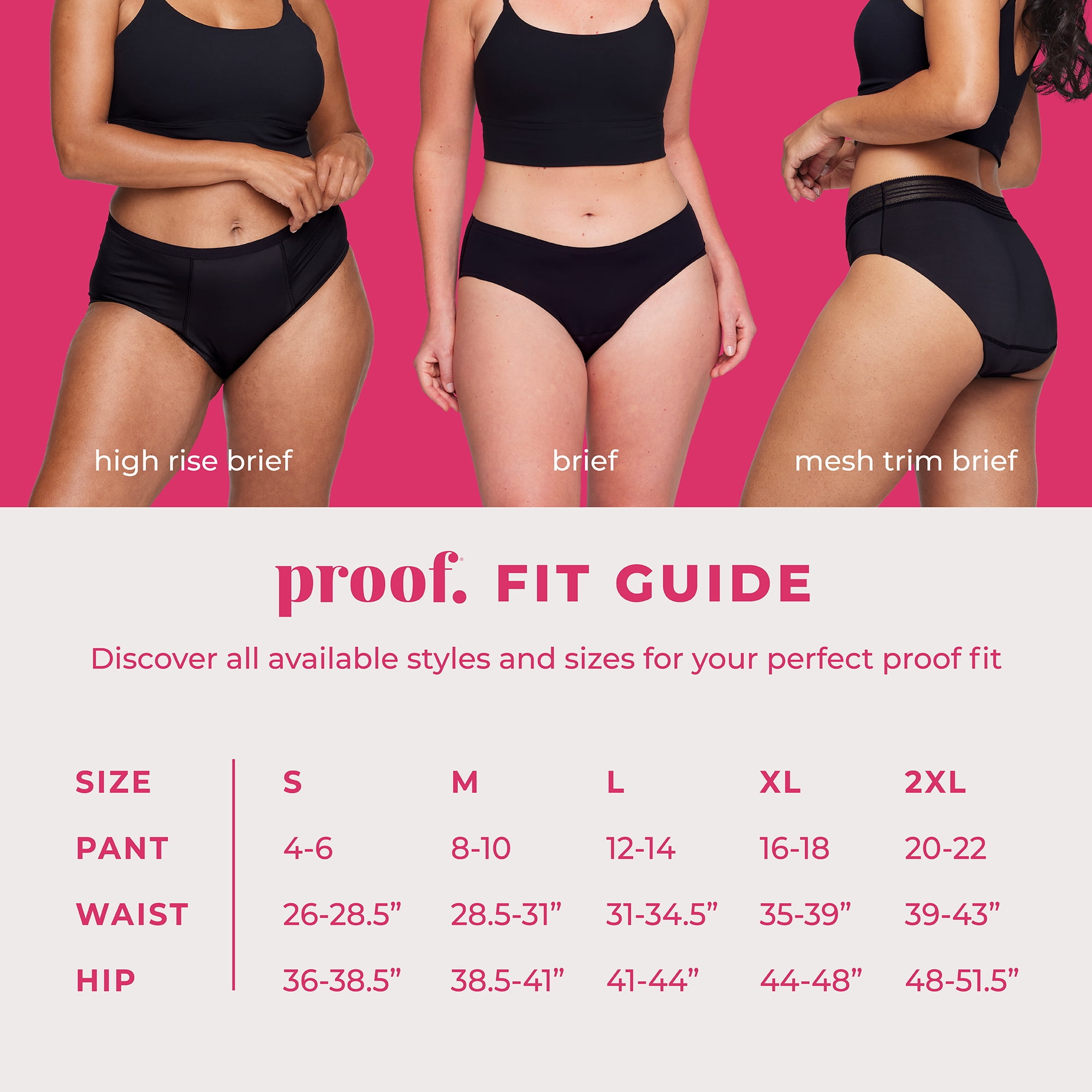 Proof Women's Overnight Absorbency, High Rise Period Underwear, Black, Choose Your Size