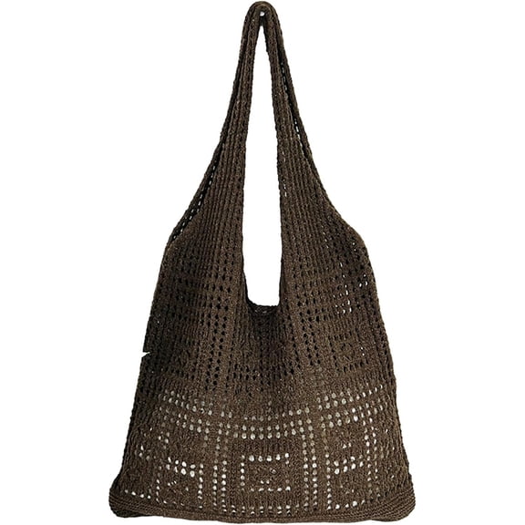 Kukuzhu Women Cotton Knitted Tote Bag Crochet Mesh Beach Shoulder Bag Hollow Summer Bag Woven Hobo Bag for Travel