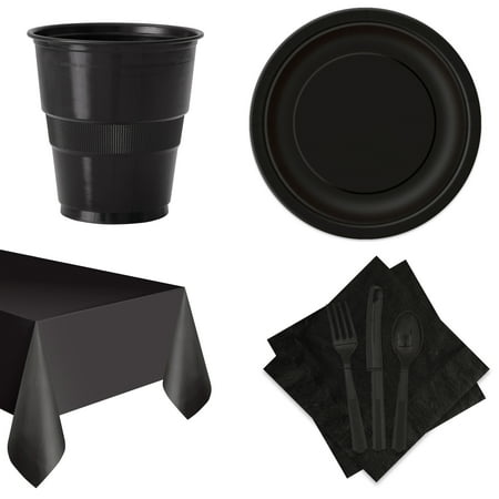 Football Team Spirit Pack Party Tableware Set, 72pc, 12 Guests, Black