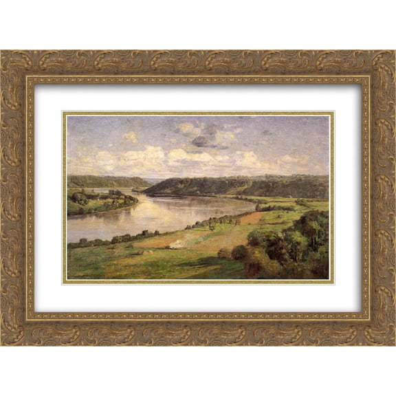 T. C. Steele 2x Matted 24x20 Gold Ornate Framed Art Print 'The Ohio river from the College Campus, Honover'
