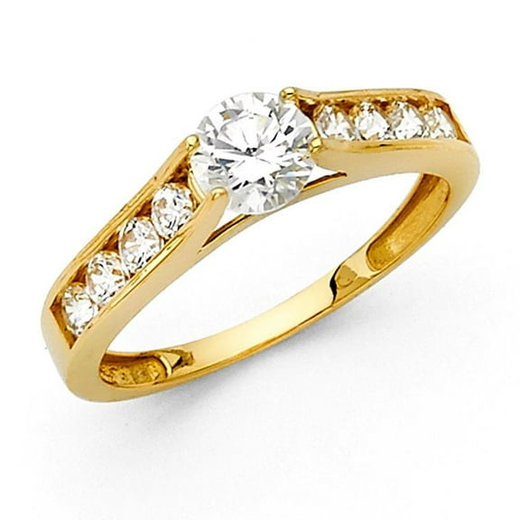 14k Solid Italian Yellow Gold 0.75 ct CZ Round Fancy Solitaire Wedding Ring
