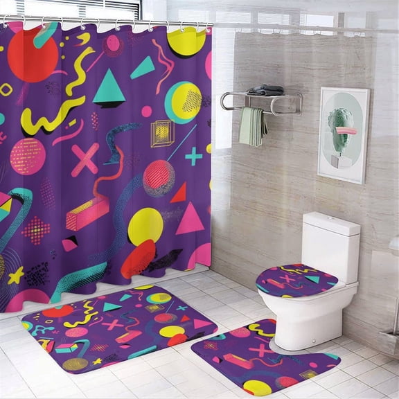 Sweet Emotion Vintage Shower Curtain Set Modern Bathroom Decor Mats 4pcs Fabric Bathroom Curtain Slip Floor Rug Toilet Lid