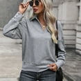 thumbnail image 3 of Arnsht Women Loose Sweatshirt Lightweight Textured Long Sleeve Pullover Tops Solid Color Button V Neck Casual Sweatshirts Gray XL, 3 of 8