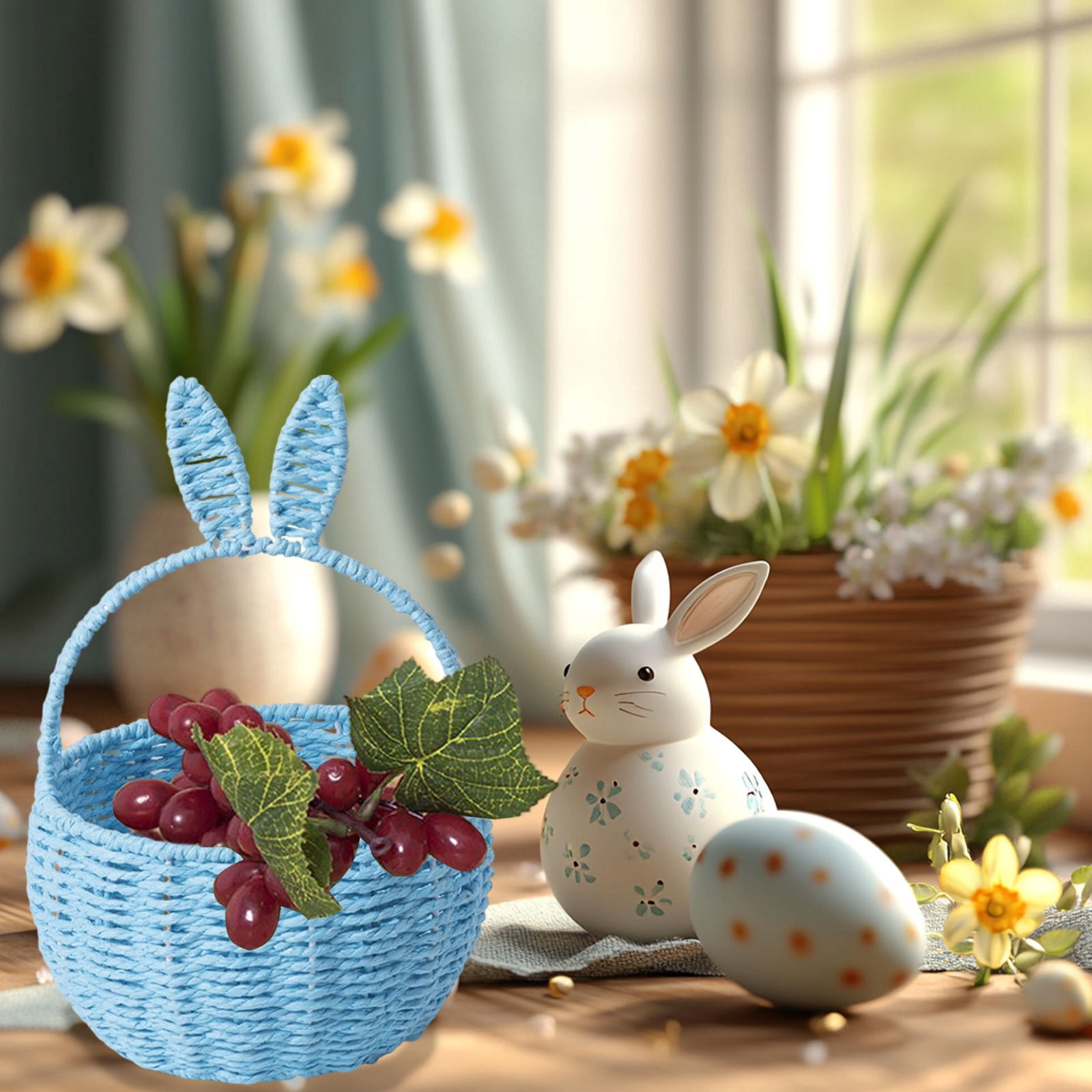 3 Packs Easter Bunny Basket with Long Ears Woven Storage Tote Bag for Easter Eggs Decorations Kids Gift Organizer Home Party Basket 26x20x16cm