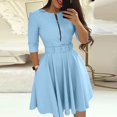 thumbnail image 3 of WTXUE Dresses, Belted Long Sleeve A-Line Crew Neck, Women Party Dress Solid Mid-Length Women, Blue Size L, 3 of 7