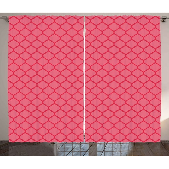 Ambesonne Coral Curtains 2 Panel Set, Antique Quatrefoil Motifs, 108" x 84", Coral and Red
