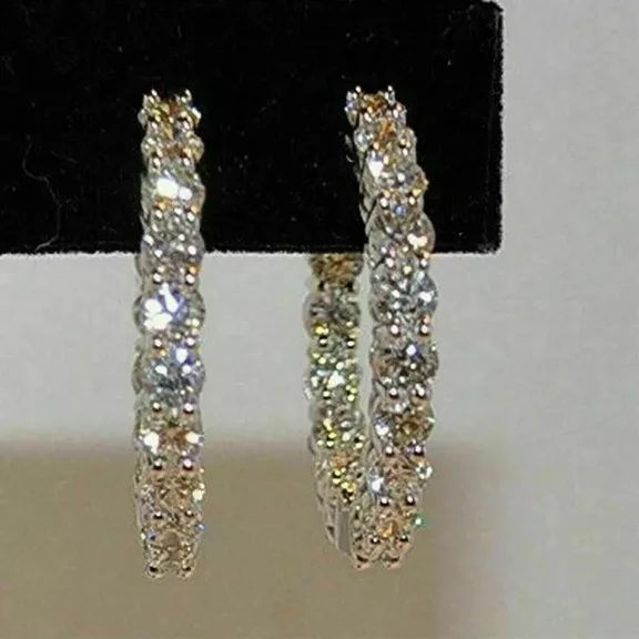 2.50Ct Round Cut VVS1 Diamond Huggie Hoop Women's Earrings 14k White Gold Finish