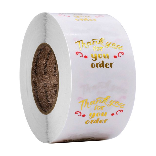 Thank You Stickers ,1" Thank You Stickers,Transparent Labels, Gold Foil Thank You Stickers Roll for Business, Bubble Mailers, Packaging Bags, Envelopes, Sealing and Decoration, 500 Labels Per Roll