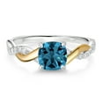 thumbnail image 2 of 925 Sterling Silver and 10K Yellow Gold 2 Tone London Blue Topaz and White Lab Grown Diamond Knot Engagement Ring for Women (1.29 Cttw, Gemstone Birthstone, Available in Size 5, 6, 7, 8, 9), 2 of 5