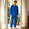 thumbnail image 6 of YNGKMEA Mens Pajamas Elastic Waist Two Piece Sets Winter Pajamas Sleepwear Comfy Long Sleeve Casual Pjs with Pockets Royal Blue L, 6 of 6