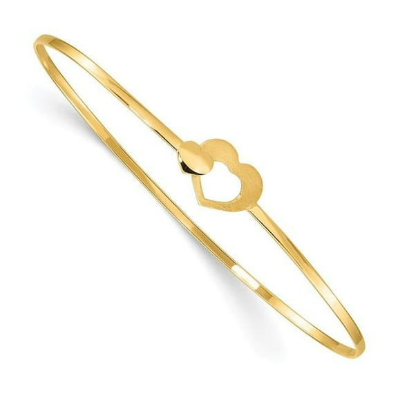 Primal Gold 14 Karat Yellow Gold Brushed and Polished Hearts Flexible Bangle