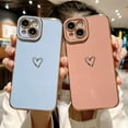 thumbnail image 5 of Compatible with iPhone 14 Case Cute, Luxury Plating Heart Phone Case, Electroplated Edge Bumper Case for Women Girls Soft TPU Shockproof Camera Protective Back Cover - Light Blue, 5 of 10