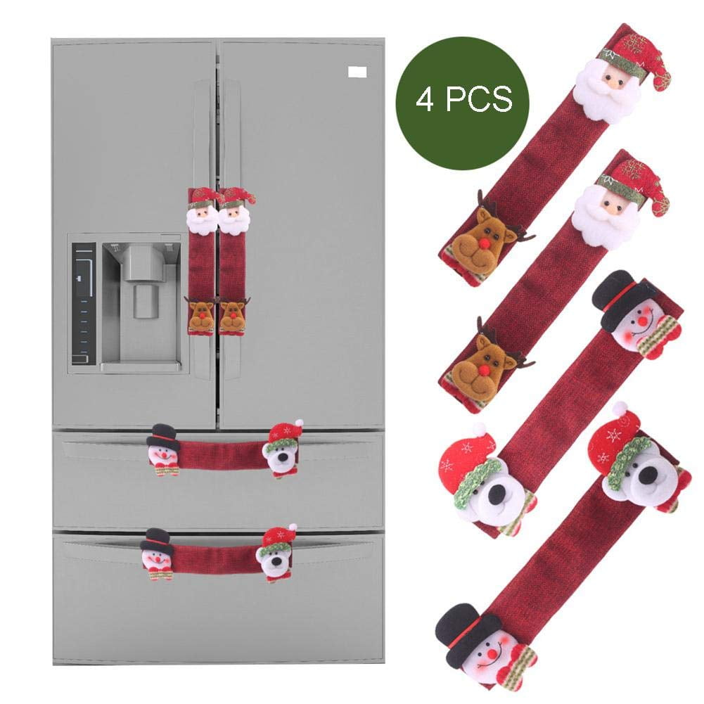 Christmas Refrigerator Door Handle Covers Set of 4, Santa Snowman