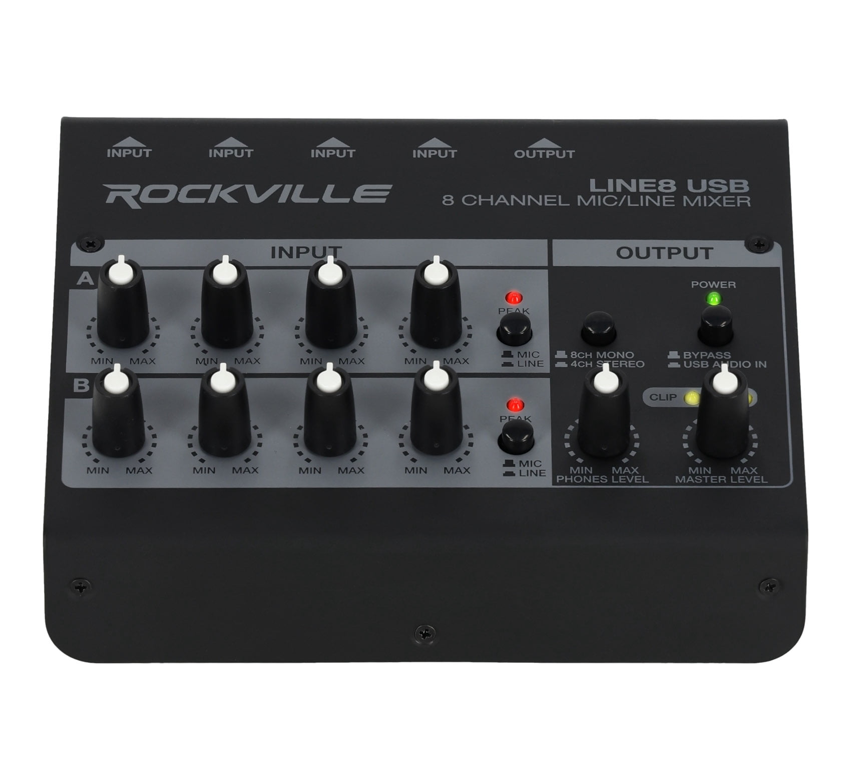 Rockville LINE8 USB 8 Channel Mic/Line Mixer w/ USB Computer Recording Interface