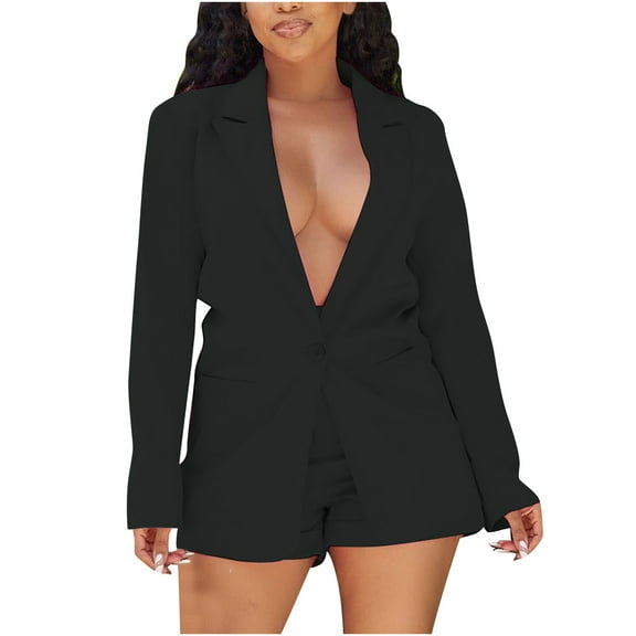 OWMEOT Women's 2 Piece Outfits Single Button Blazers and Dressy Wide Leg Shorts Sets Business Casual Blazer Short Suits Workwear