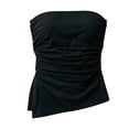 thumbnail image 3 of Summer Strapless Tops For Women Ruffled Asymmetrical Hem Tube Tops Ruched Bandeau Cami Tanks, 3 of 4