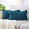 thumbnail image 1 of HZKAICUN Square Decorative Throw Pillow Covers Soft Velvet Outdoor Cushion Covers 12 X 20in with Balls for Sofa Bed, Set of 2, 1 of 15