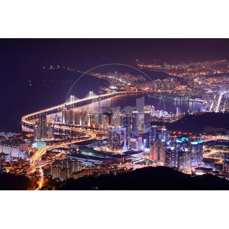 Korean Paper Art - Skyline of Busan, South Korea at Night. Print Wall Art By SeanPavonePhoto