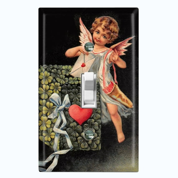 Metal Light Switch Plate Outlet Cover Romantic Angel Cupid Love Clover Box AGL006