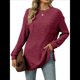 thumbnail image 1 of Camiseta de Larga con Cuello Redondo, Rayas, Color Liso y Abertura para Mujer, Otoño/Invierno 2025, con Bolsillo en el Pecho Vino Tinto M, 1 of 9