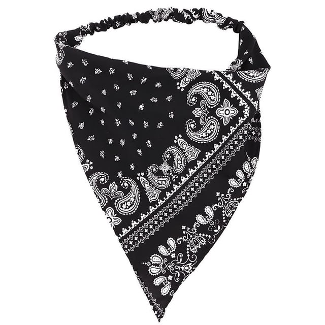 Foulard Vintage Triangle Boho Bandeau Élastique Noir