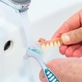 thumbnail image 3 of 2Pcs Denture Brush False Teeth Toothbrush with 1 White Carrying Case, Effective Denture Cleaning Brush with Multi-Layered Soft Bristles,Green and Purple, 3 of 7