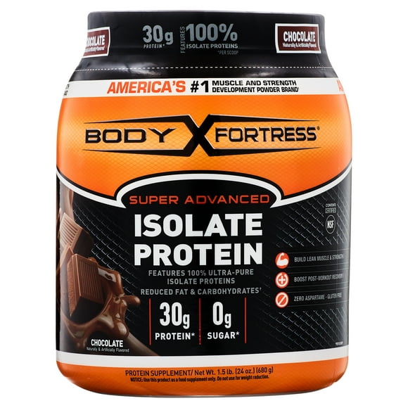 Body Fortress Isolate Powder, 30g Protein per scoop, Chocolate, 1.5 lbs (Packaging May Vary)