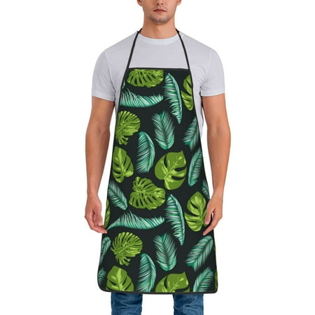 

Aprons for Men Women - Green Palm Leaves Cooking Kitchen Apron Chef Apron Waterproof Apron for Painting Pottery Baking BBQ Gardening Salon Gift For women Men